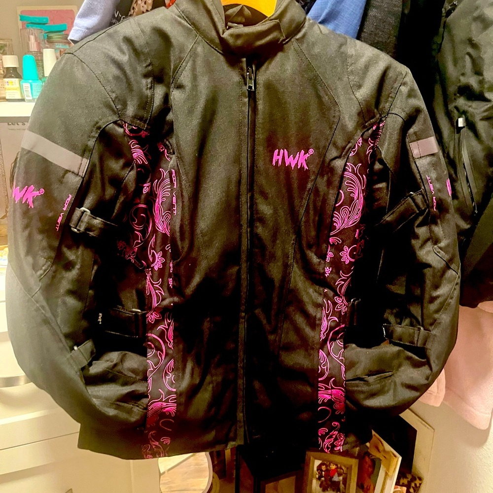 HWK women’s motorcycle Jacket black and pink size medium